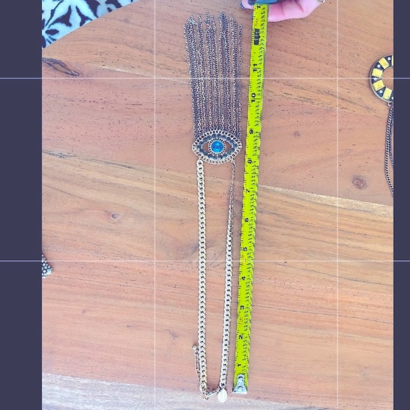 SPRING STREET EVIL EYE Silver Chain Necklace - Blue Eye with stainless fringe - Picture 2 of 4